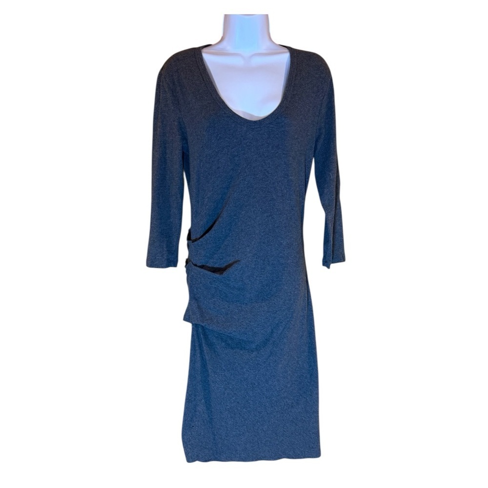 James Perse Ruched Heather Gray Stretch Cotton-Blend Jersey Midi Dress‎ Size 4 - Picture 2 of 8